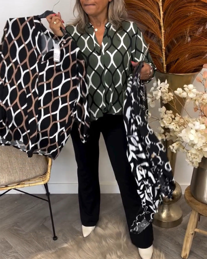 Janny™ | Vardagsblus med Eleganta Mönster och Långa Ärmars