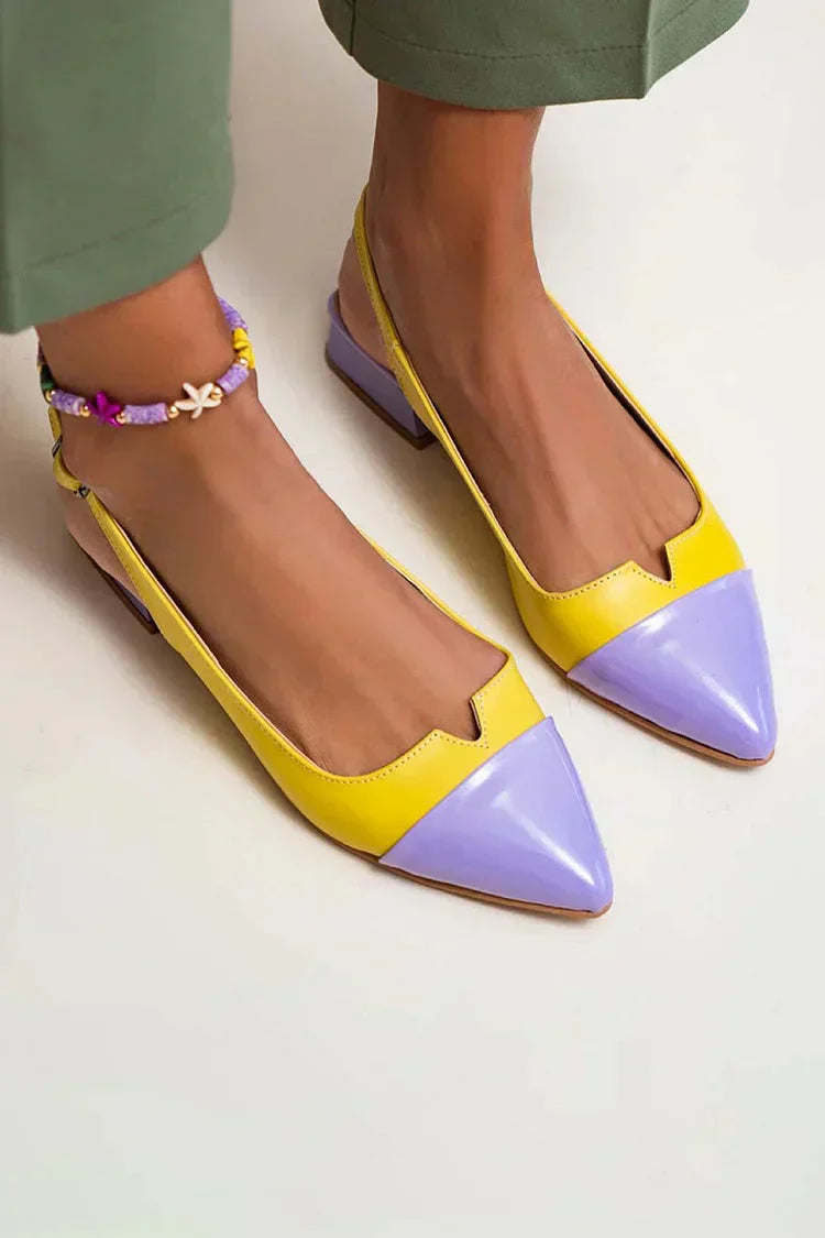 Colorblock Buckle with Slingback Strap and Pointed Toe