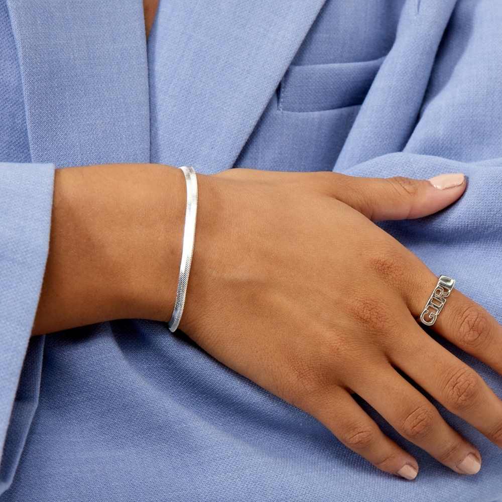 Platt Ormlänk Armband – 925 Silverpläterat, 4 mm