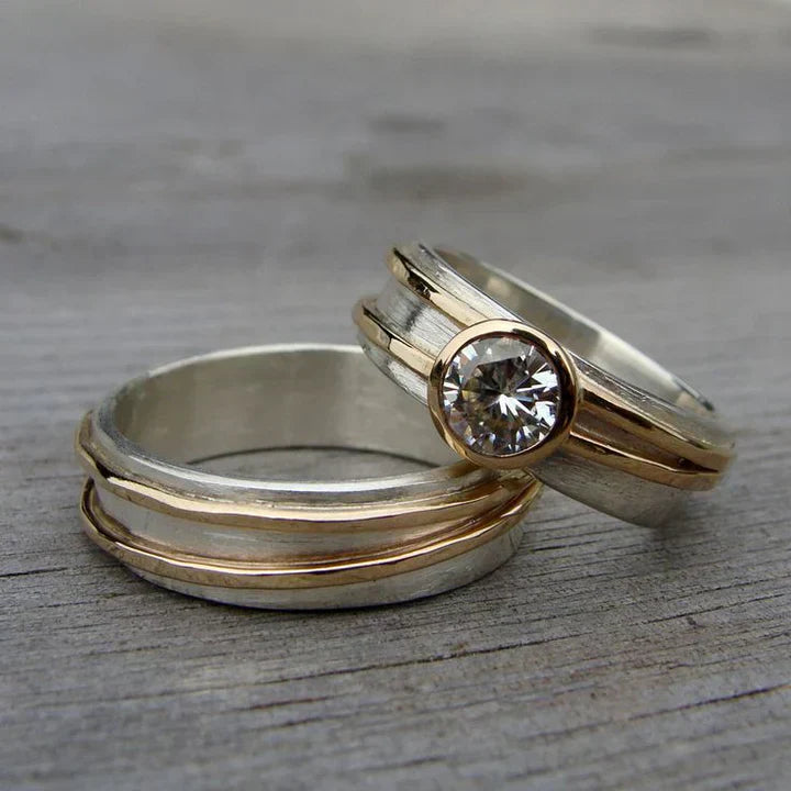 Vintage Ringset i Guld & Silver med Zirkoner