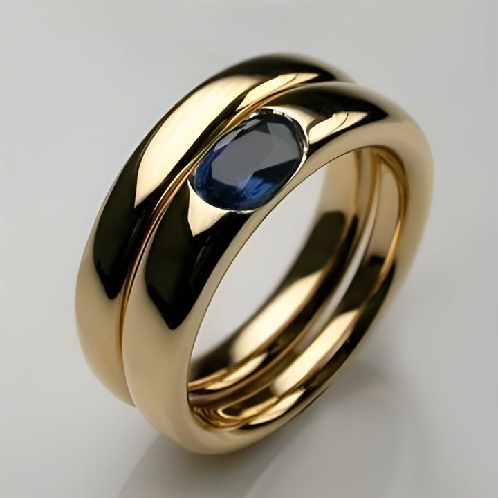 Vintage Guldring med Blå Zirkonia