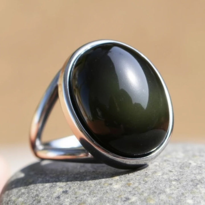 Justerbar Ring "Själens Läkeprocess" i Obsidian Heaven’s Eye & Silver