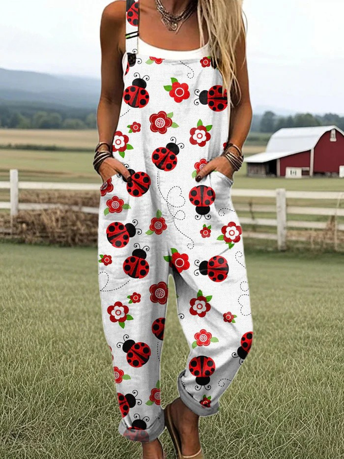Women's Vintage Floral Jumpsuit - Bekväm bred bendesign