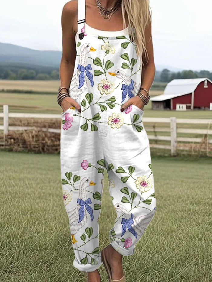 Vintage Floral Wide Leg Jumpsuit - Mjuk komfort och enkel stil